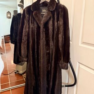 Black Diamond Mink Full-Length Coat with Shawl Collar and Princess Sleeves
